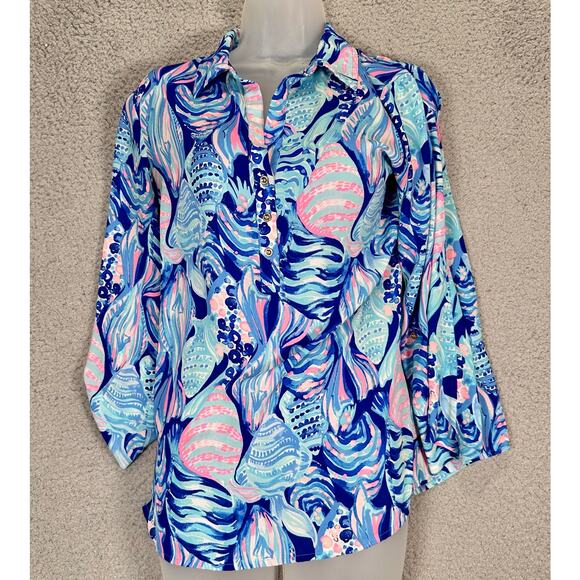 Lilly Pulitzer Everglades Top Tunic Women Small Colorful Fish Ocean Vibes Bright - Picture 1 of 15